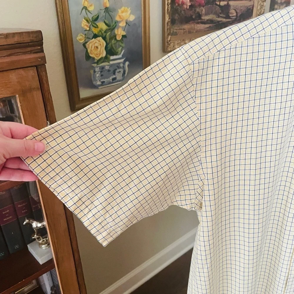 Ralph Lauren boys short sleeve cotton plaid button shirt XL yellow blue Easter